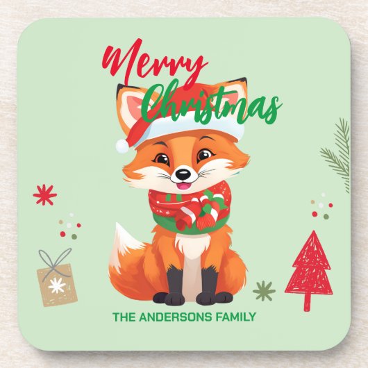 Niedlicher Weihnachtsfox Weihnachten Weihnachtsfei Getränkeuntersetzer (Vorderseite)