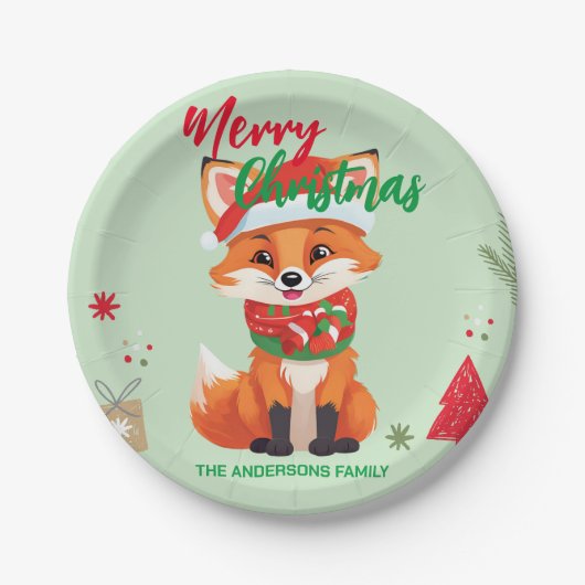 Niedlicher Weihnachtsfox Weihnachten Weihnachtsfei Pappteller (Vorderseite)