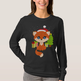 Niedlicher Weihnachtsfox Weihnachtsmannmütze Weihn T-Shirt