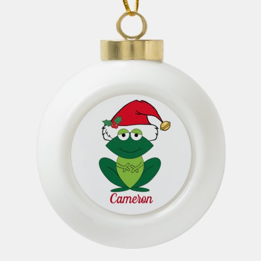 Niedlicher Weihnachtsfrosch Keramik Kugel-Ornament (Vorderseite)