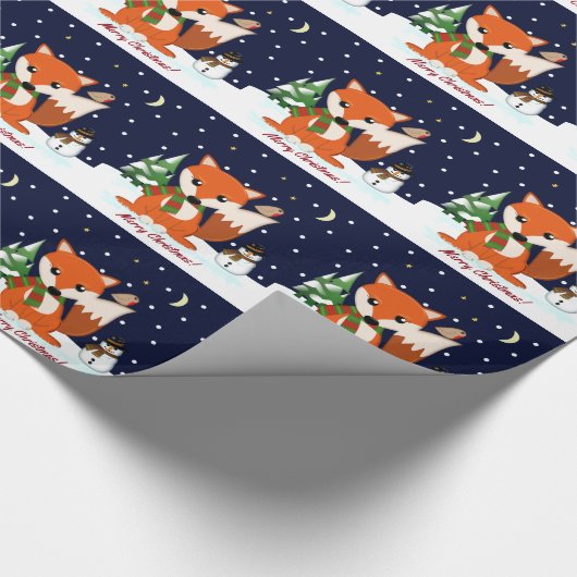 Niedlicher Weihnachtsfuchs und Gewohnheitstext Geschenkpapier (Ecke)
