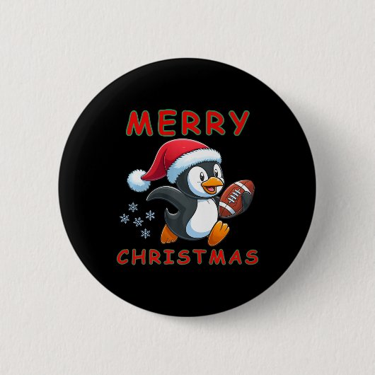 Niedlicher Weihnachtsfußballpinguin Button (Vorderseite)