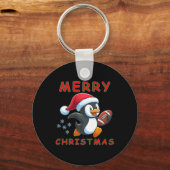 Niedlicher Weihnachtsfußballpinguin Schlüsselanhänger (Vorderseite)