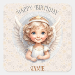 Niedlicher Weihnachtsgel 1. Geburtstagskorb Quadratischer Aufkleber