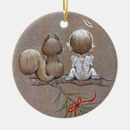 Niedlicher Weihnachtsgel und Eichhörnchen Keramik Ornament