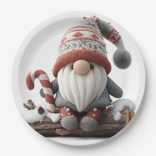 Niedlicher Weihnachtsgenom mit einer Candy Cane au Pappteller (Vorderseite)