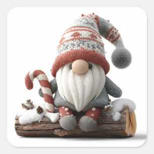 Niedlicher Weihnachtsgenom mit einer Candy Cane au Quadratischer Aufkleber