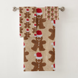 Niedlicher Weihnachtsgingerbrot Mann Cookies Kraft Badhandtuch Set