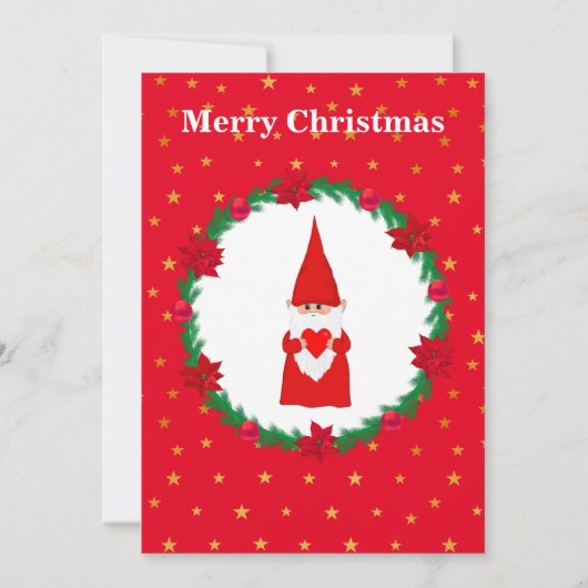 Niedlicher Weihnachtsgnom, Kiefernkranz und Sterne (Vorderseite)
