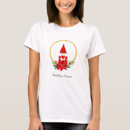 Niedlicher Weihnachtsgnome auf dem Goldenen Kranz T-Shirt