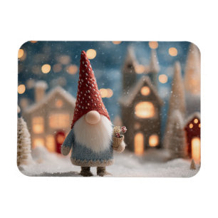 Niedlicher Weihnachtsgnome in einem Snowy Village Magnet
