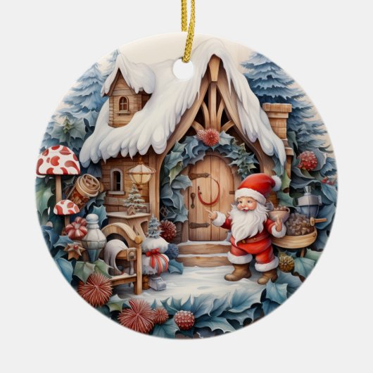 Niedlicher Weihnachtsgnome Personalisiert Keramik Ornament (Vorne)