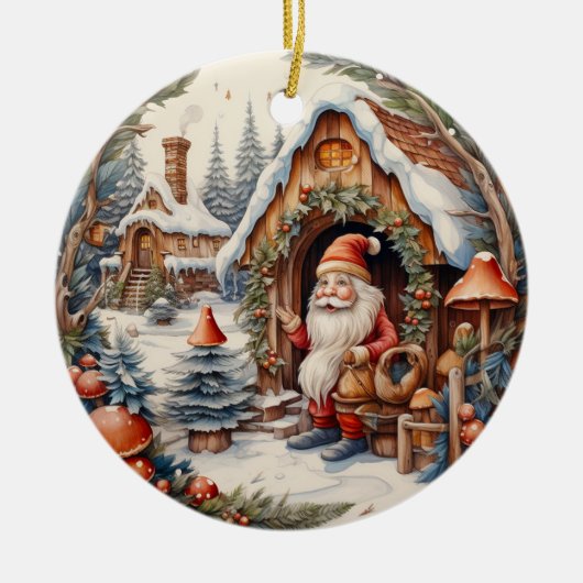 Niedlicher Weihnachtsgnome Personalisiert Keramik Ornament (Vorne)