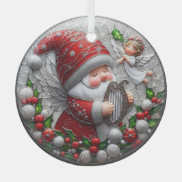 Niedlicher Weihnachtsgnome und ein Engel aus Stain Ornament Aus Glas