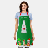 Niedlicher Weihnachtsgnome und Elfsquad auf Grün Schürze (Getragen)