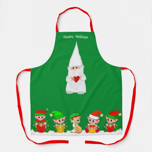 Niedlicher Weihnachtsgnome und Elfsquad auf Grün Schürze (Vorderseite)
