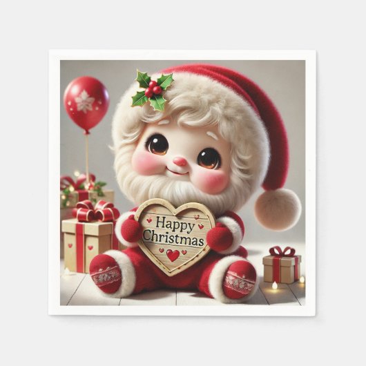 Niedlicher Weihnachtsgruß des Weihnachtsmanns Serviette (Vorderseite)