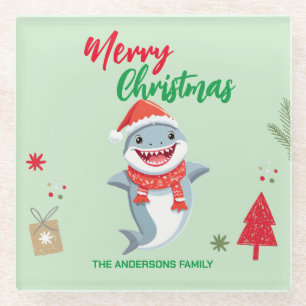 Niedlicher Weihnachtshai Glasuntersetzer