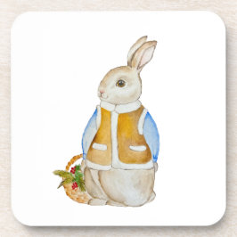 Niedlicher Weihnachtshase mit einem Korb mit Ficht Getränkeuntersetzer