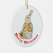 Niedlicher Weihnachtshase mit einem Korb mit Ficht Keramik Ornament (Rechts)