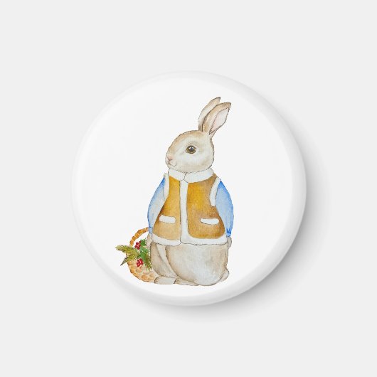 Niedlicher Weihnachtshase mit einem Korb mit Ficht Magnet (Vorne)