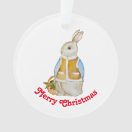 Niedlicher Weihnachtshase mit einem Korb mit Ficht Ornament