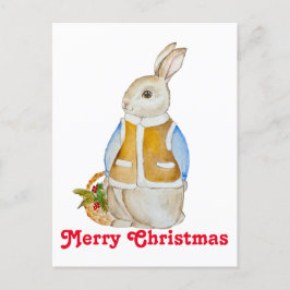 Niedlicher Weihnachtshase mit einem Korb mit Ficht Postkarte