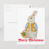 Niedlicher Weihnachtshase mit einem Korb mit Ficht Postkarte (Vorne/Hinten)