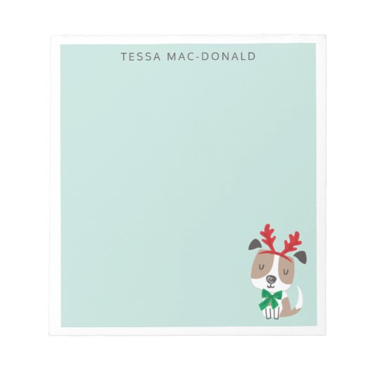 Niedlicher Weihnachtshund auf Minze Notizblock (Vorderseite)