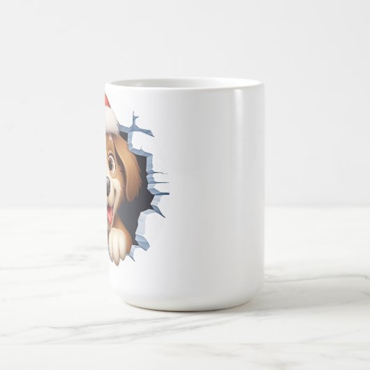 Niedlicher Weihnachtshund durch die Mauer illustri Kaffeetasse (Mittel)