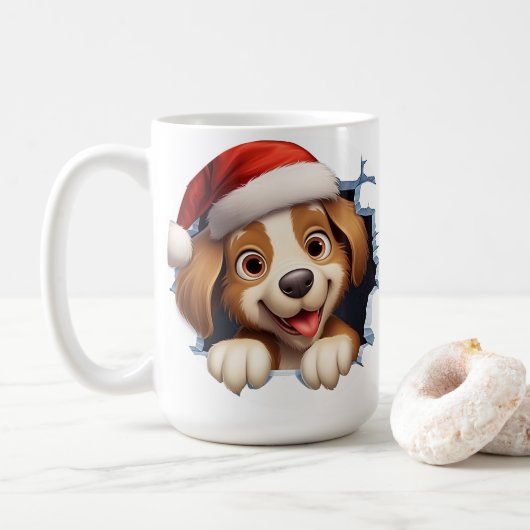 Niedlicher Weihnachtshund durch die Mauer illustri Kaffeetasse (Mit Donut)