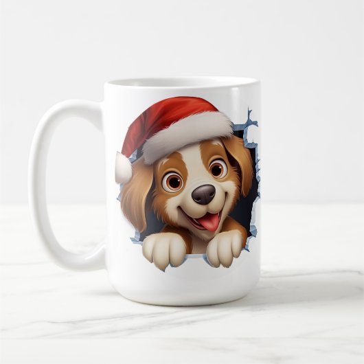 Niedlicher Weihnachtshund durch die Mauer illustri Kaffeetasse (Links)