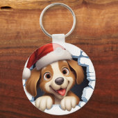 Niedlicher Weihnachtshund durch die Mauer illustri Schlüsselanhänger (Vorderseite)