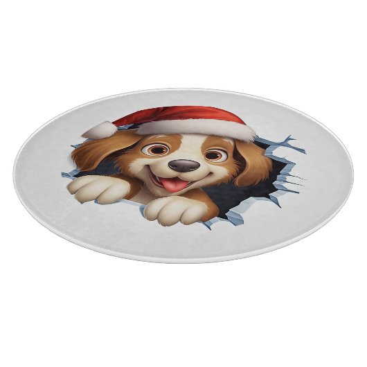 Niedlicher Weihnachtshund durch die Mauer illustri Schneidebrett (Ecke)
