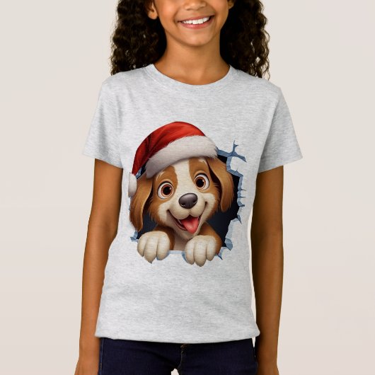 Niedlicher Weihnachtshund durch die Mauer illustri T-Shirt (Vorderseite)