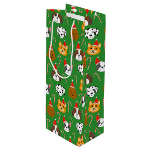Niedlicher Weihnachtshund Gemustert Geschenktüte Für Weinflaschen