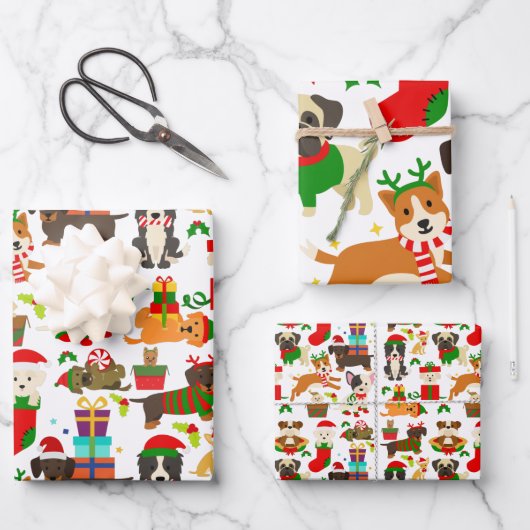 Niedlicher Weihnachtshund Geschenkpapier Set (Vorderseite)