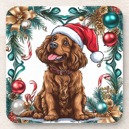 Niedlicher Weihnachtshund Getränkeuntersetzer (Vorderseite)
