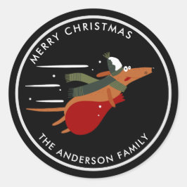 Niedlicher Weihnachtshund individuell anpassbarer  Runder Aufkleber