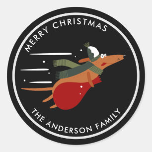 Niedlicher Weihnachtshund individuell anpassbarer Runder Aufkleber