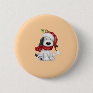Niedlicher Weihnachtshund mit Weihnachtsmannmütze  Button