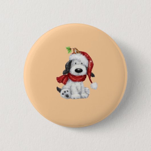 Niedlicher Weihnachtshund mit Weihnachtsmannmütze  Button (Vorderseite)