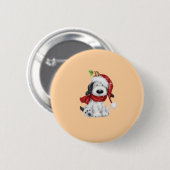 Niedlicher Weihnachtshund mit Weihnachtsmannmütze  Button (Vorne & Hinten)