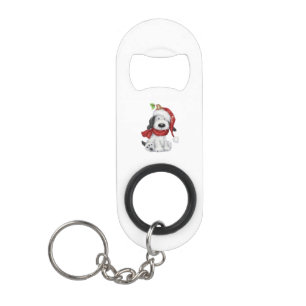 Niedlicher Weihnachtshund mit Weihnachtsmannmütze Mini Flaschenöffner