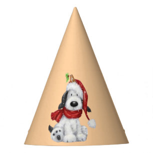 Niedlicher Weihnachtshund mit Weihnachtsmannmütze Partyhütchen