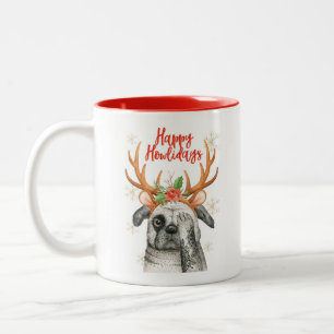 Niedlicher Weihnachtshund Mops zwei kräftige Tasse