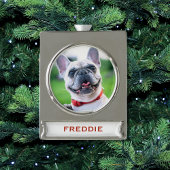 Niedlicher Weihnachtshund oder Katze Foto Urlaub Banner-Ornament Silber