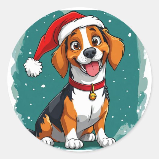 Niedlicher Weihnachtshund Runder Aufkleber (Vorderseite)