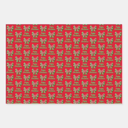 Niedlicher Weihnachtshund und grüner Bow 3 Farbe Geschenkpapier Set (Vorderseite)