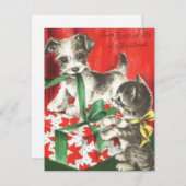 Niedlicher Weihnachtshund und Katze mit Gegenwart Mitteilungskarte (Vorne/Hinten)